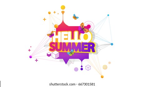 Abstract Summer Decorative Greeting Background Vector Illustration on White.