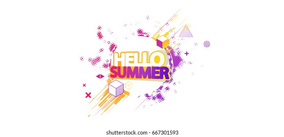 Abstract Summer Decorative Greeting Background Vector Illustration on White.