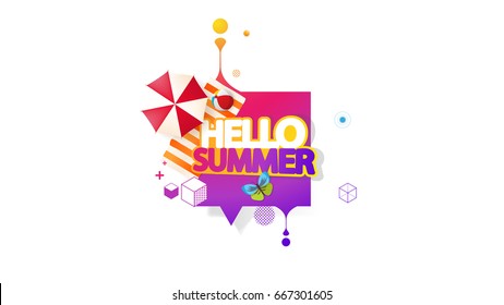 Abstract Summer Decorative Greeting Background Vector Illustration on White.