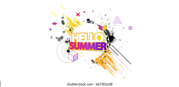 Abstract Summer Decorative Greeting Background Vector Illustration on White.