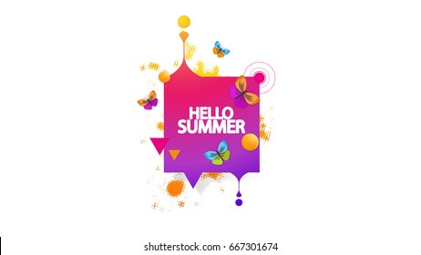 Abstract Summer Decorative Greeting Background Vector Illustration on White.