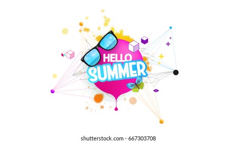 Abstract Summer Decorative Greeting Background Vector Illustration on White.