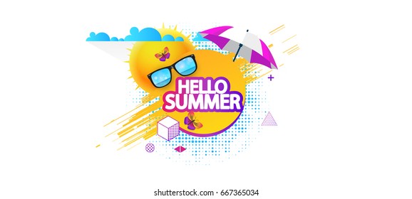 Abstract Summer Decorative Greeting Background Vector Illustration on White.