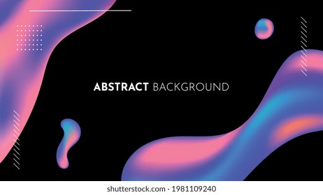 Abstract summer design, 3d fluid gradient shapes on black background. Modern illustration template with elements and lettering for web and app design, ad, banner and commercial use.