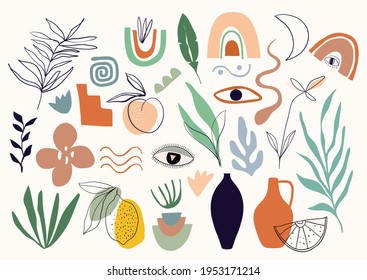 Abstract summer elements collection with different doodle shapes, modern design, isolated elements