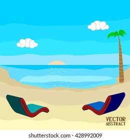Abstract Summer Flat Background. Ocean and Beach. Vector Illustration