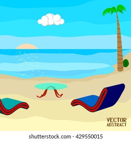 Abstract Summer Flat Background. Ocean and Beach. Vector Illustration