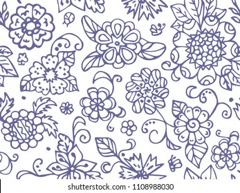 Abstract summer flowers. Seamless pattern in doodle and cartoon style. Vector. EPS 10