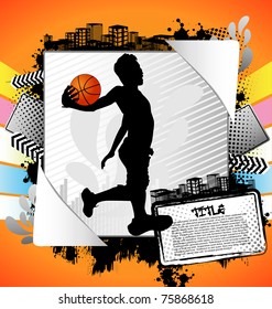 Abstract summer frame with basketball player silhouette