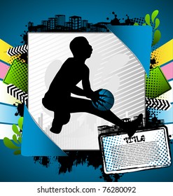 Abstract summer frame with basketball player silhouette