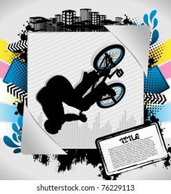 Abstract summer frame with bmx biker silhouette