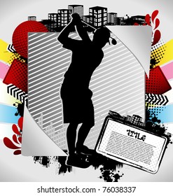 Abstract summer frame with golf player silhouette