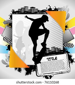 Abstract summer frame with skateboarder silhouette