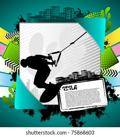 Abstract summer frame with wakeboarder silhouette