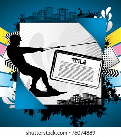 Abstract summer frame with wakeboarder silhouette