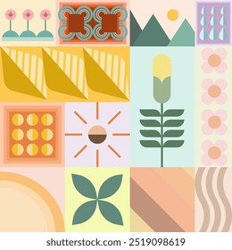 Abstrakte Sommer geometrische Textur Dekoration Retro moderne Elemente Design für Stoff, Tapete, Hintergrund, Illustration, Social Media, Postkarte, Geschäft, Broschüre, dekorativ, Textur, Druck