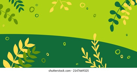 Abstract summer green background with foliage. Vector flat summer illustration. Summer bright banner. Copy space.