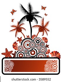 Abstract summer grunge background with sea inhabitant and butterflies, vector illustration