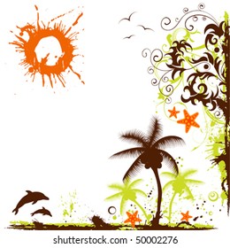 Abstract summer grunge frame with starfish, element for design, vector illustration