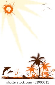 Abstract summer grunge frame with starfish, element for design, vector illustration