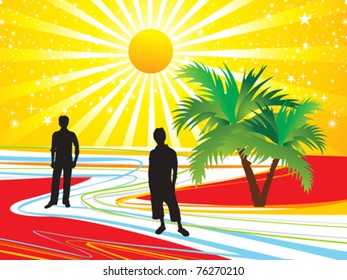 abstract summer holiday background with silhouette vector illustration