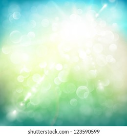 Abstract summer illustration with sun beams and defocused lights