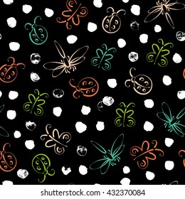 Abstract summer insects vector seamless pattern