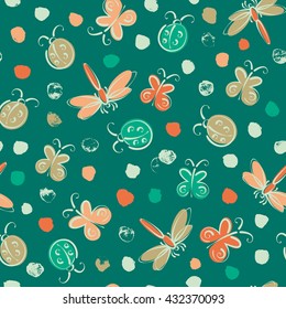 Abstract summer insects vector seamless pattern