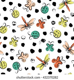 Abstract summer insects vector seamless pattern