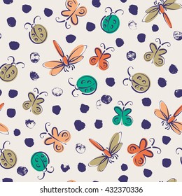 Abstract summer insects vector seamless pattern