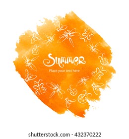 Abstract summer insects vector watercolor orange background