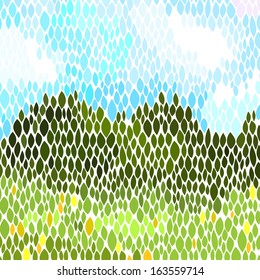 Abstract summer mosaic landscape