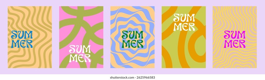 Abstract summer poster background. Set cover card design with wavy lines. Modern concept texture for banner, poster, cover, ads, wallpaper pattern - vector
