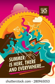Abstract summer poster design in color. Vector illustration.
