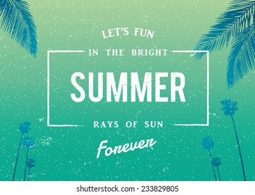 Abstract summer poster palm trees and ocean vector background