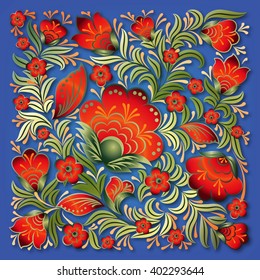 abstract summer red floral ornament on blue background