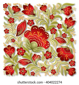 abstract summer red floral ornament on white background