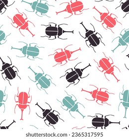 Abstract Summer Rhinoceros Beetle Insect Vector Graphic Silhouette Seamless Pattern can be use for background and apparel design