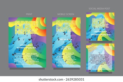 Abstract Summer Rhythm. Colorful Fluid Design multiple platform publications. fluid design template multiple platform for print, mobile screen and social media post vector illustration