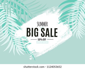 Abstract Summer Sale Background with  Palm Leaves. Vector Illustration EPS10