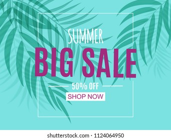 Abstract Summer Sale Background with  Palm Leaves. Vector Illustration EPS10