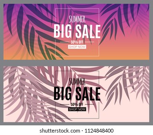 Abstract Summer Sale Background with Palm Leaves. Vector Illustration EPS10