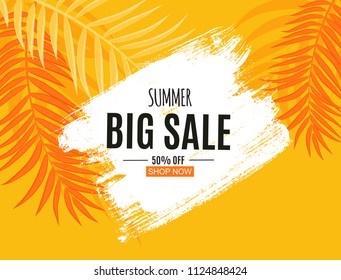 Abstract Summer Sale Background with  Palm Leaves. Vector Illustration EPS10