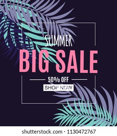 Abstract Summer Sale Background with Palm Leaves. Vector Illustration EPS10