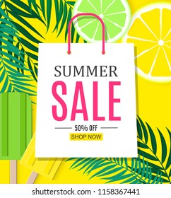 Abstract Summer Sale Background with Shopping Bag. Vector Illustration EPS10