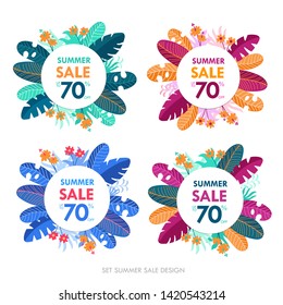 Abstract summer sale banner up to 70 % off discount. Seasonal design. Vector illustration