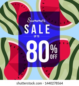 Abstract summer sale banner with fruit background.. Abstract watermelon pattern backdrop with promo.