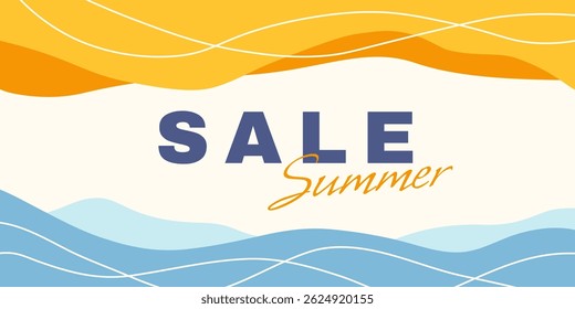Abstract summer sale banner in yellow and blue colors. Season promotion vector background.