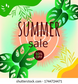 ABSTRACT SUMMER SALE DISCONT BANNER PROMOTION BACKGROUND GRADIENT COLOR VECTOR. GOOD FOR SOCIAL MEDIA POST, COVER , POSTER 