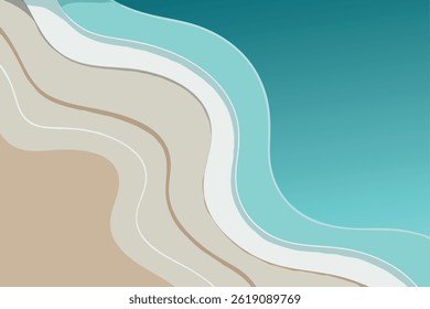 Abstract summer sea and beach background with curved paper waves. Paper cut-out art style. Ideal for banners, flyers, posters, invitations, websites. Vector illustration with text space.